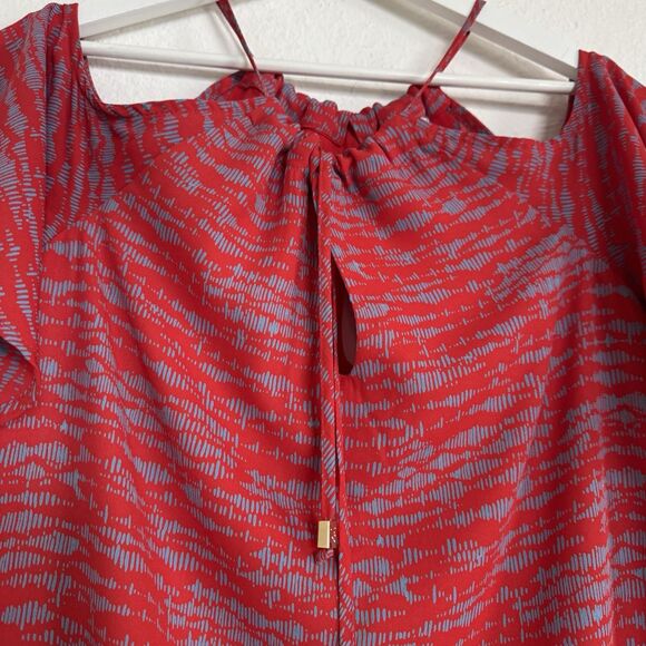 Veronica M Dress Sz S Red & Blue Flutter Sleeve Cold Shower Elastic Summer $189 - Picture 2 of 10